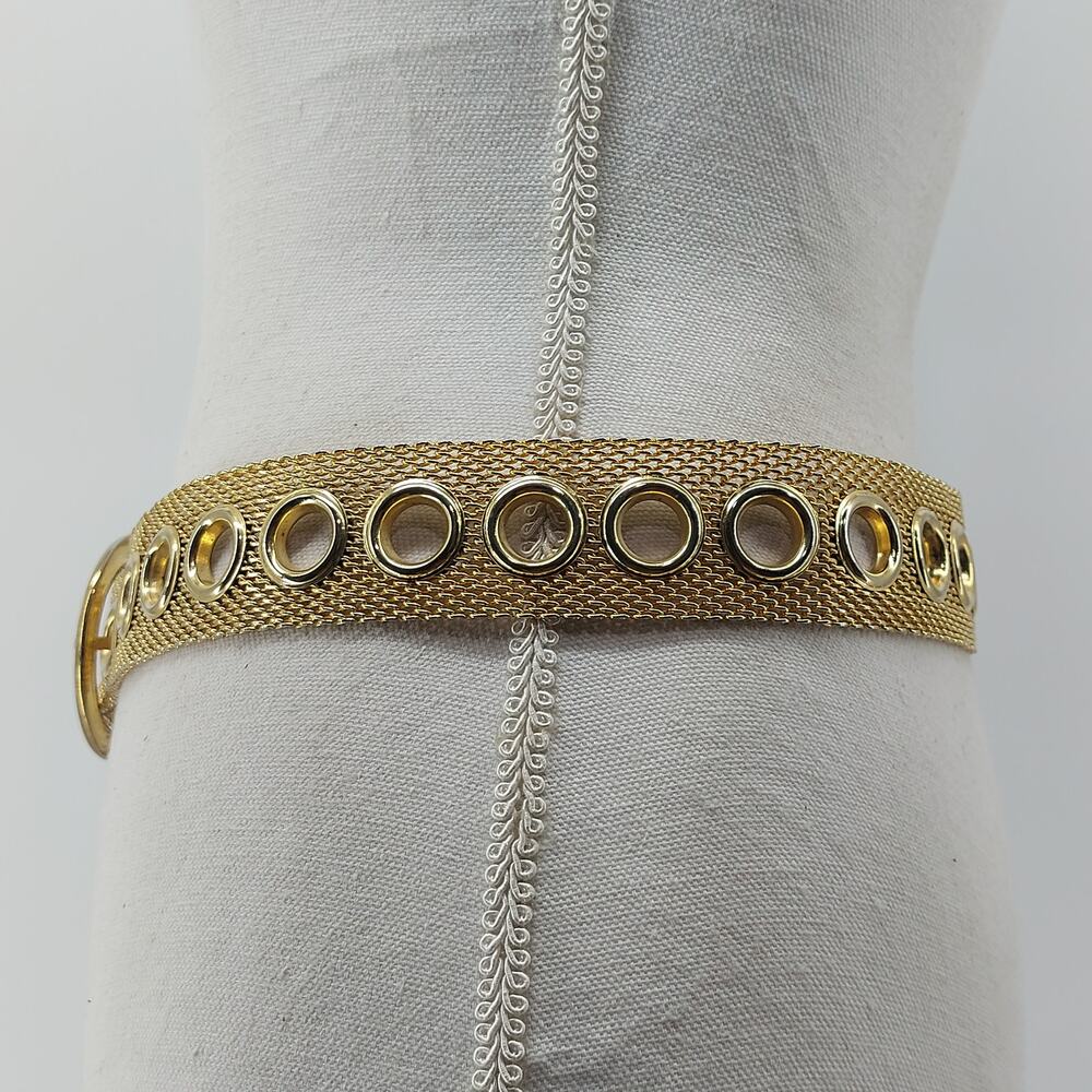 Gold Tone Women's Mesh Grommet Metal Belt 70s Disco Cosplay - Picture 9 of 12